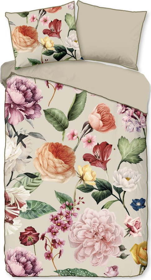 Béžové povlečení na jednolůžko/prodloužené z bavlněného saténu 140x220 cm Fiori – Descanso Descanso