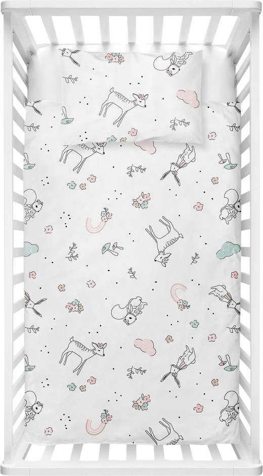 Bílé dětské povlečení do postýlky z bavlny Renforcé 100x150 cm Flowers – Mijolnir Mijolnir