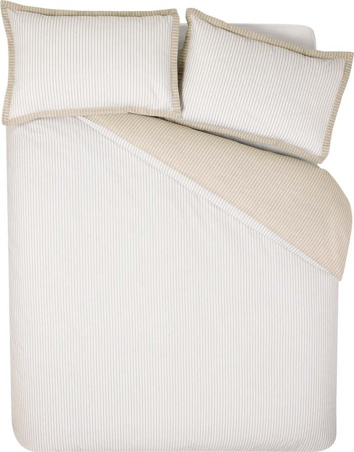 Bílé/béžové povlečení na dvoulůžko 200x200 cm Oxford Pinstripe – Catherine Lansfield Catherine Lansfield