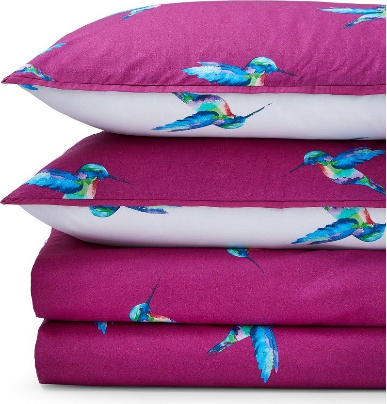 Bílé/fialové bavlněné povlečení na dvoulůžko/prodloužené 230x220 cm Hummingbird – Their Nibs Their Nibs