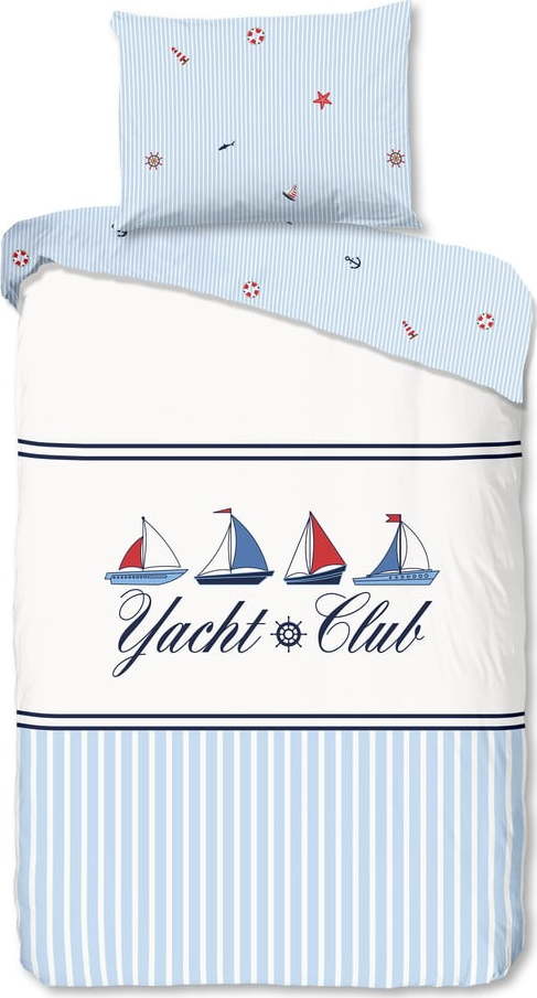 Bílé/modré bavlněné povlečení na jednolůžko 140x200 cm Yachtclub – Good Morning GOOD MORNING