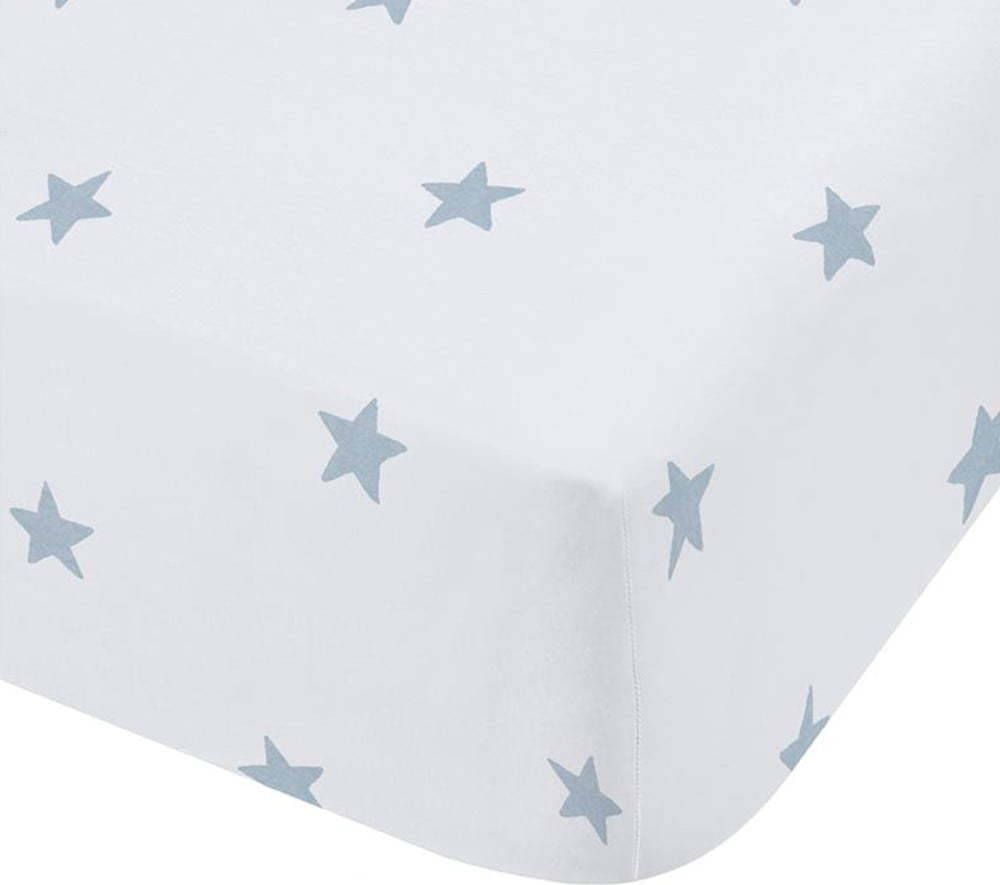 Bílé/modré napínací bavlněné dětské prostěradlo na jednolůžko 90x190 cm Mini Star & Stripes – Bianca Bianca