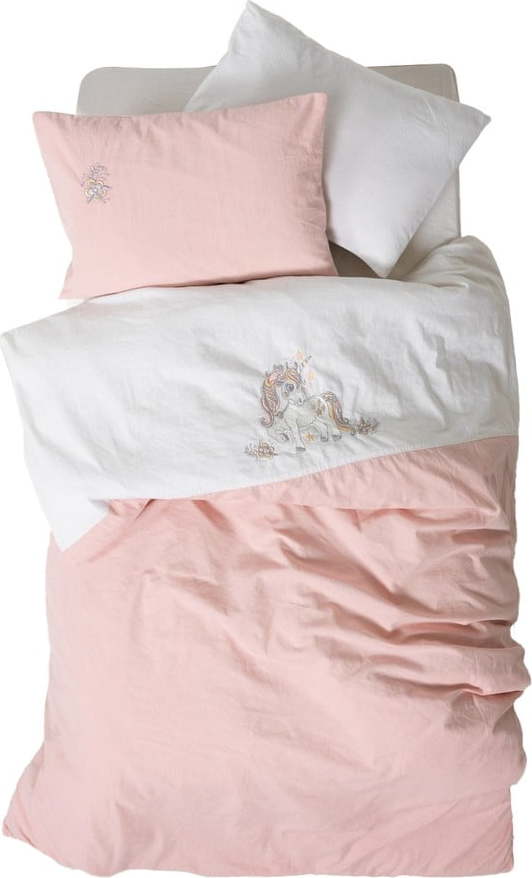Bílé/růžové bavlněné dětské povlečení do postýlky s prostěradlem/4dílné 100x150 cm Bonic – Mijolnir Mijolnir