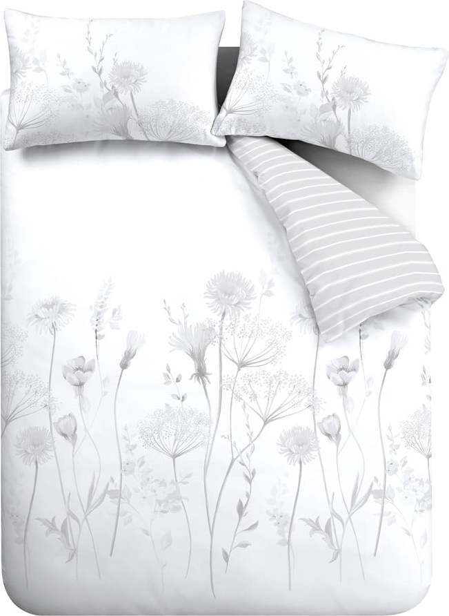 Bílé/šedé povlečení na dvoulůžko/prodloužené 230x220 cm Meadowsweet Floral – Catherine Lansfield Catherine Lansfield