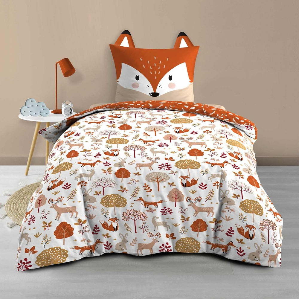 Bílé/v terakotové barvě bavlněné dětské povlečení na jednolůžko 140x200 cm Roxy – douceur d'intérieur Douceur d intérieur