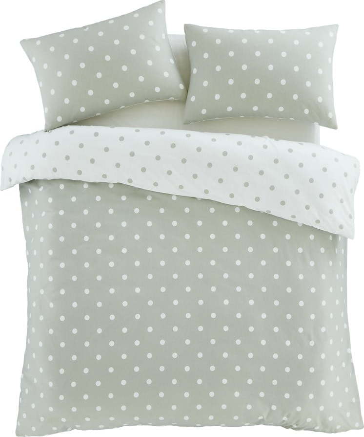 Bílé/zelené flanelové povlečení na dvoulůžko 200x200 cm Polka Dot – Catherine Lansfield Catherine Lansfield