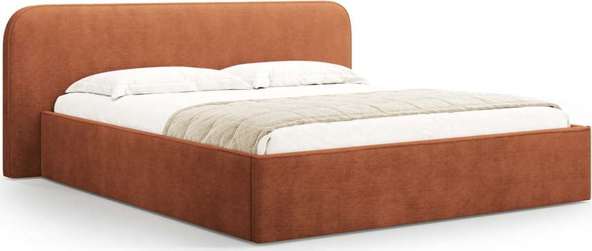 Čalouněná dvoulůžková postel s úložným prostorem s roštem 200x200 cm v cihlové barvě Elizabeth – Micadoni Micadoni