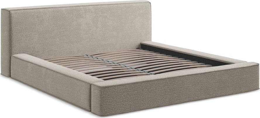 Čalouněná dvoulůžková postel taupe s úložným prostorem s roštem 180x200 cm Noho – Makamii Makamii