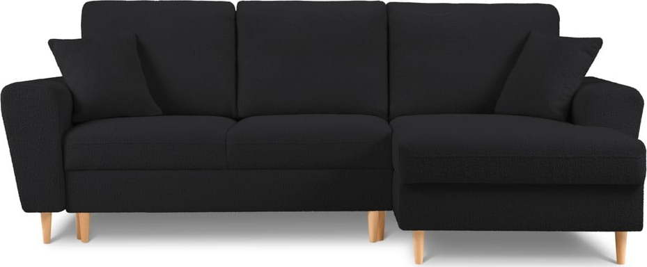 Černá rozkládací/s úložným prostorem rohová pohovka z textilie bouclé (pravý roh/s lenoškou) Kyoto – Cosmopolitan Design Cosmopolitan design
