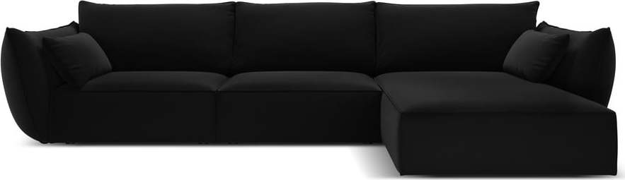 Černá sametová rohová pohovka (pravý roh/s lenoškou) Vanda – Mazzini Sofas Mazzini Sofas