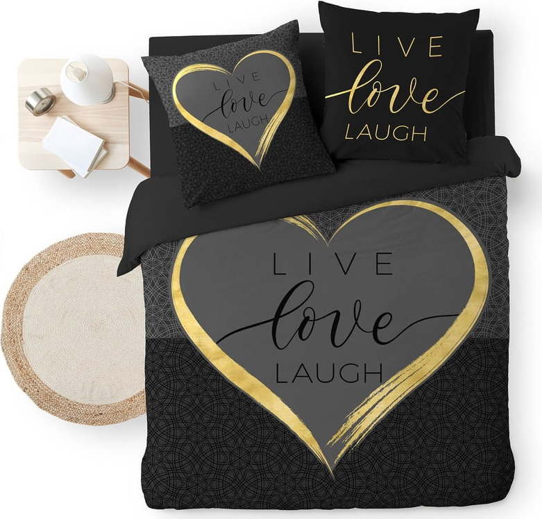 Černé bavlněné povlečení na dvoulůžko 200x200 cm Crazy Love – douceur d'intérieur Douceur d intérieur