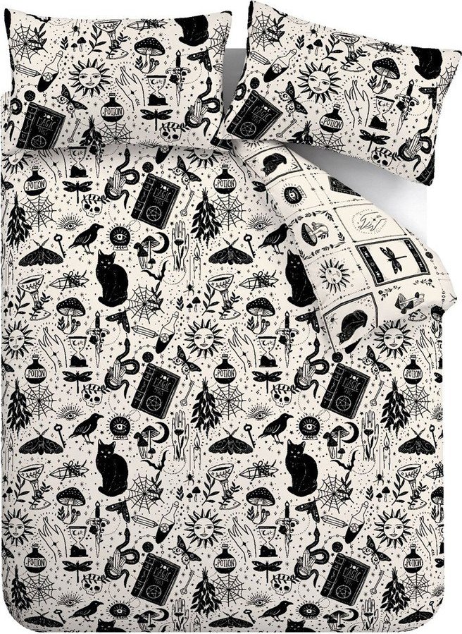 Černé/béžové povlečení na dvoulůžko/prodloužené 230x220 cm Enchanted Witchcraft – Catherine Lansfield Catherine Lansfield