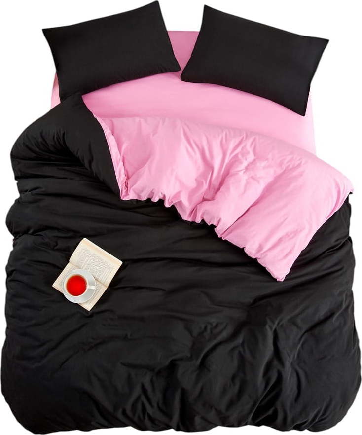 Černo-růžové povlečení na jednolůžko/prodloužené s prostěradlem/3dílné 160x220 cm Classic – Mila Home Mila Home