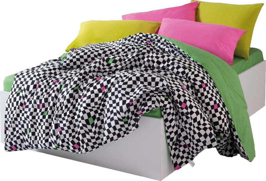 Černobílé povlečení na dvoulůžko/prodloužené z bavlny Renforcé s prostěradlem/4dílné 200x220 cm Dazzle – Mijolnir Mijolnir