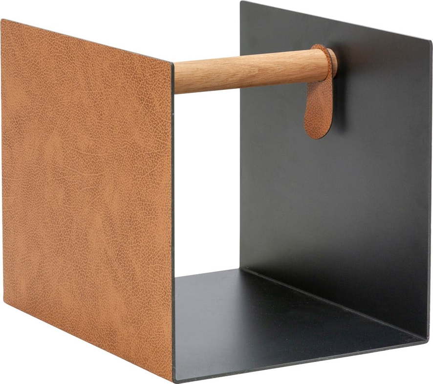 Černý/v přírodní barvě dekorativní kovový/z eko kůže úložný box 32x38x31 cm Bull – LIND DNA Lind DNA