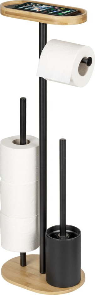 Černý/v přírodní barvě ocelový stojan na toaletní papír se štětkou Pomarolo – Wenko WENKO
