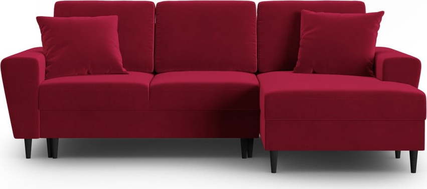 Červená sametová rozkládací/s úložným prostorem rohová pohovka (pravý roh/s lenoškou) Kyoto – Cosmopolitan Design Cosmopolitan design