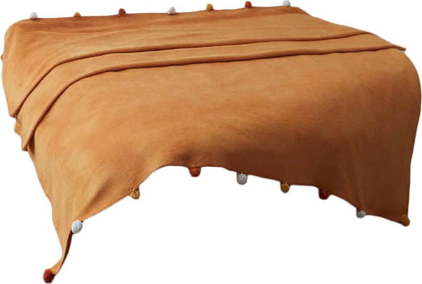 Fleecový přehoz v hořčicové barvě 200x220 cm Pom Pom – Mijolnir Mijolnir