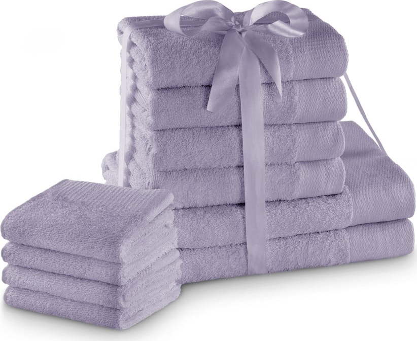 Froté bavlněné ručníky a osušky v sadě 10 ks v levandulové barvě Amari – Restilo Restilo