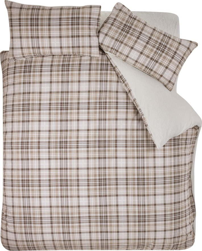 Hnědé povlečení na dvoulůžko/prodloužené s beránkem 230x220 cm Cosy Sherpa Check – Catherine Lansfield Catherine Lansfield