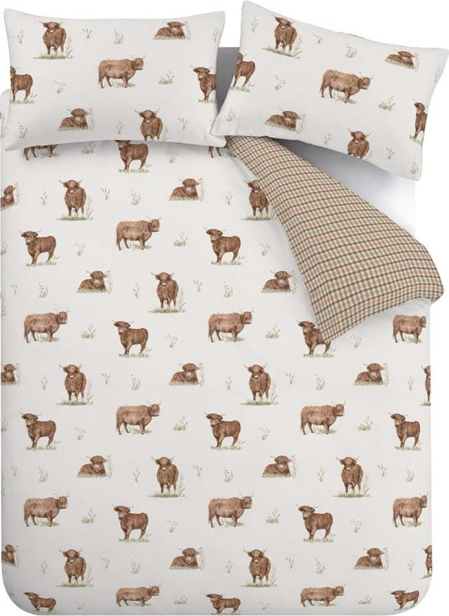 Hnědé/béžové povlečení na dvoulůžko/prodloužené 230x220 cm Angus Highland Cow – Catherine Lansfield Catherine Lansfield