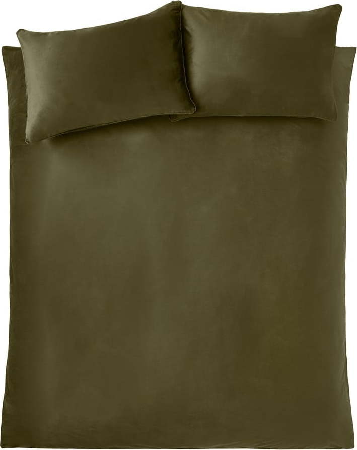 Khaki sametové povlečení na dvoulůžko/prodloužené 230x220 cm Kingsley – Catherine Lansfield Catherine Lansfield