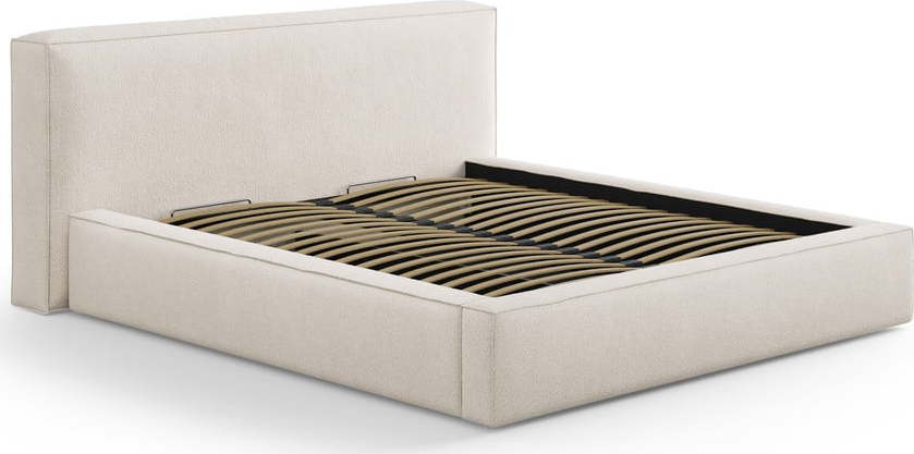 Krémová čalouněná dvoulůžková postel s úložným prostorem s roštem 160x200 cm Simon Olivia – Micadoni Micadoni
