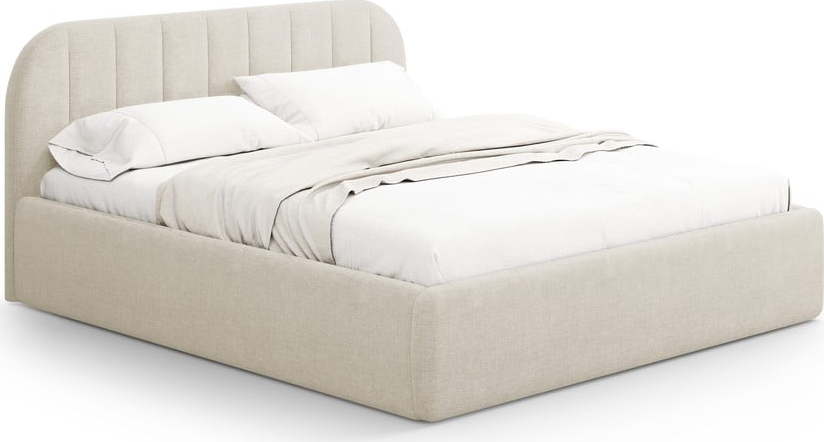 Krémová čalouněná dvoulůžková postel s úložným prostorem s roštem 200x200 cm Juno – Windsor & Co Sofas Windsor & Co Sofas