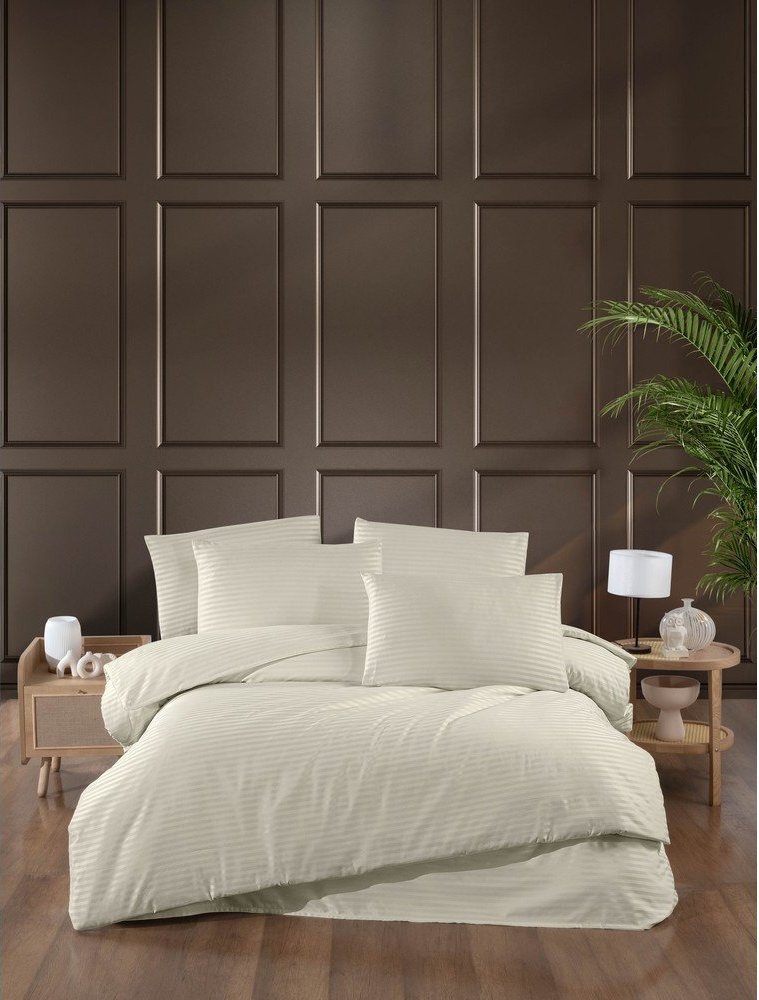 Krémové damaškové povlečení na dvoulůžko/prodloužené s prostěradlem/4dílné 200x220 cm – Mila Home Mila Home