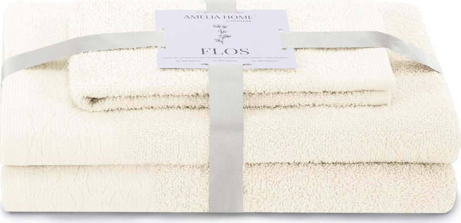 Krémové froté bavlněné ručníky a osušky v sadě 3 ks Flos – Restilo Restilo