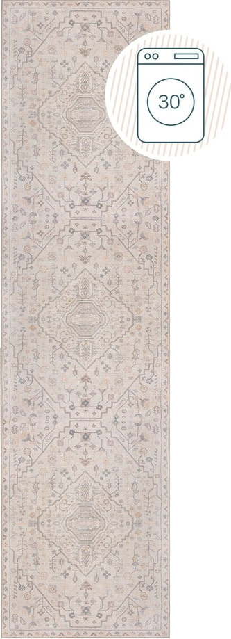 Krémový pratelný běhoun 60x230 cm Teo Traditional – Flair Rugs Flair Rugs