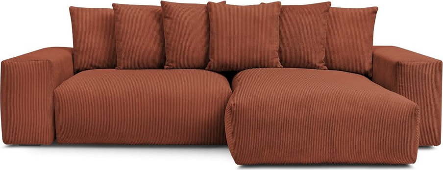 Manšestrová rozkládací/s úložným prostorem rohová pohovka v terakotové barvě Voltaire – Bobochic Paris Bobochic Paris