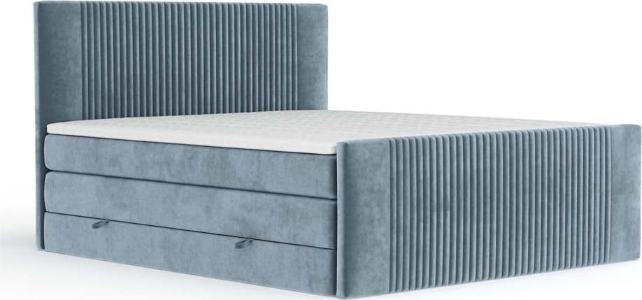 Modrá boxspring postel s úložným prostorem 180x200 cm Bergamo – Maison de Rêve Maison de Reve