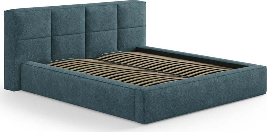 Modrá čalouněná dvoulůžková postel s úložným prostorem s roštem 140x200 cm Simon Darren – Micadoni Micadoni