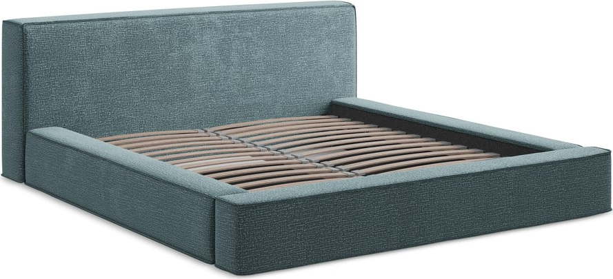 Modrá čalouněná dvoulůžková postel s úložným prostorem s roštem 180x200 cm Noho – Makamii Makamii