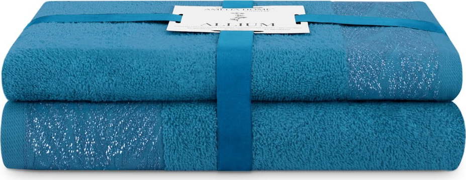 Modré froté bavlněné ručníky a osušky v sadě 2 ks Allium – Restilo Restilo