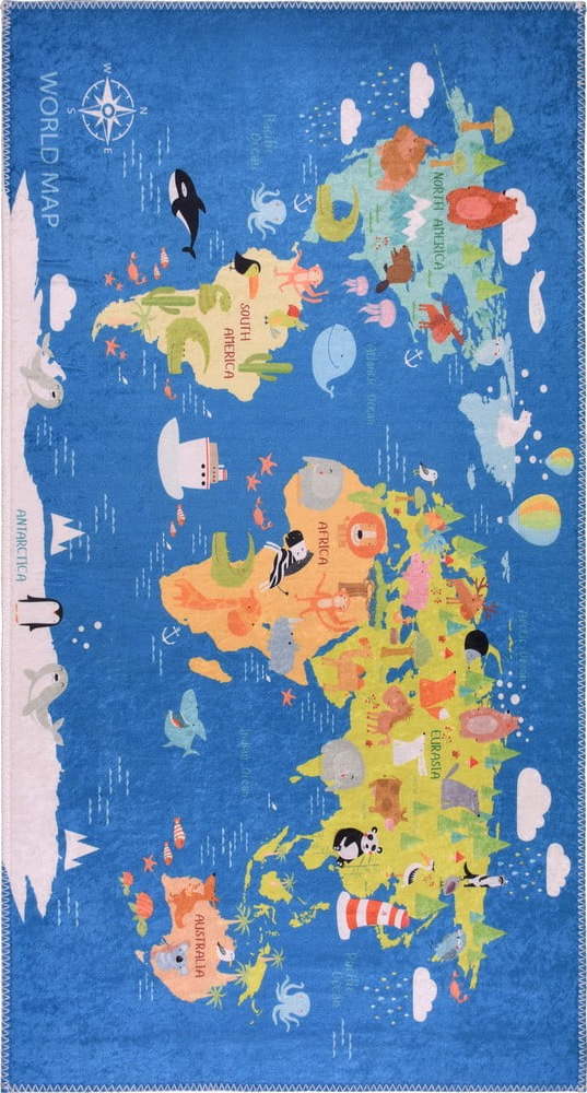 Modrý pratelný dětský koberec 160x230 cm Animal Atlas – Vitaus Vitaus