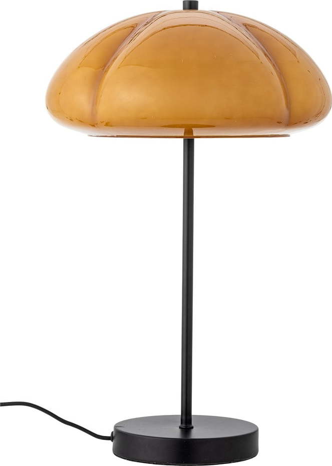 Okrově žlutá stolní lampa se skleněným stínidlem (výška 46