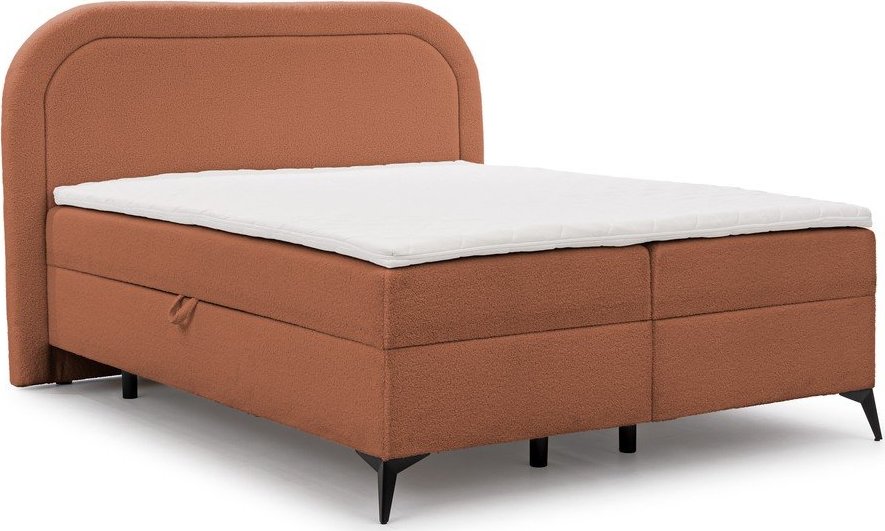 Oranžová boxspring postel s úložným prostorem 140x200 cm Ornes – Ropez Ropez