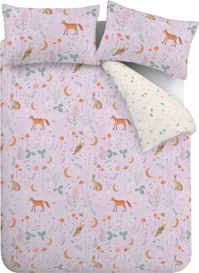 Povlečení na dvoulůžko/prodloužené v levandulové barvě 230x220 cm Enchanted Twilight Animals – Catherine Lansfield Catherine Lansfield