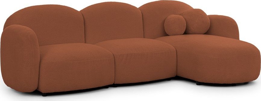 Rohová pohovka z textilie bouclé v terakotové barvě (pravý roh/s lenoškou) Orbit – Ropez Ropez