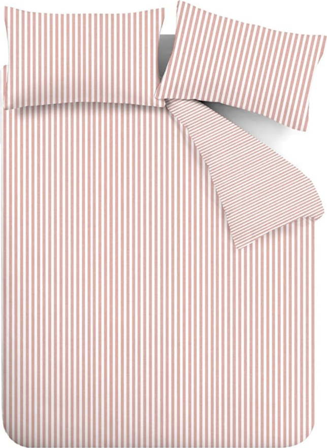 Růžové flanelové povlečení na dvoulůžko/prodloužené 230x220 cm Stripe – Catherine Lansfield Catherine Lansfield