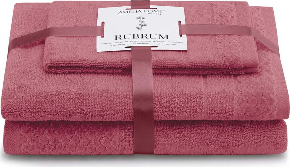 Růžové froté bavlněné ručníky a osušky v sadě 3 ks Rubrum – Restilo Restilo