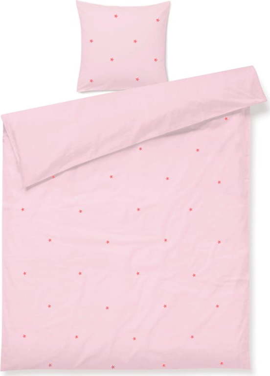 Růžové povlečení na jednolůžko z bavlněného perkálu 140x200 cm Daisy – JUNA Juna