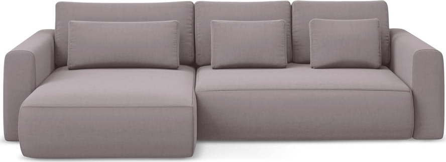 Sametová rozkládací/s úložným prostorem rohová pohovka v levandulové barvě (levý roh/s lenoškou) Kapua – Makamii Makamii