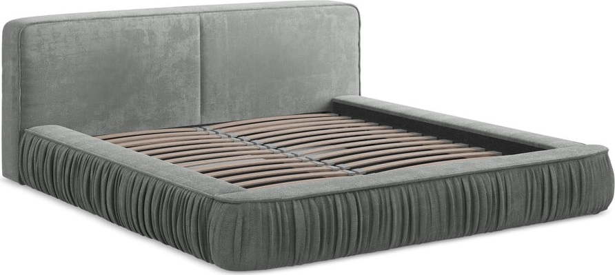 Šedá čalouněná dvoulůžková postel s úložným prostorem s roštem 180x200 cm Keoni – Makamii Makamii