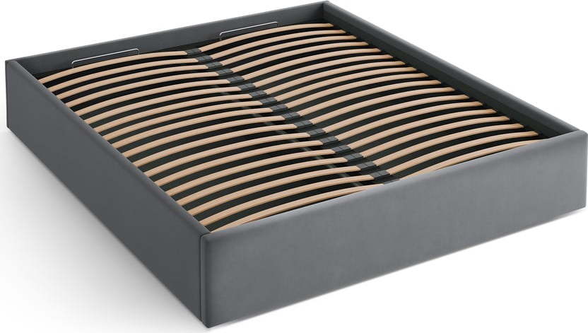 Šedá čalouněná dvoulůžková postel s úložným prostorem/bez čela s roštem 140x200 cm Susan – Micadoni Micadoni