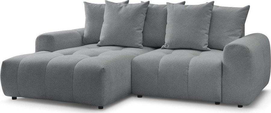 Šedá žinylková rozkládací/s úložným prostorem rohová pohovka (levý roh/s lenoškou) Roxelane – Bobochic Paris Bobochic Paris