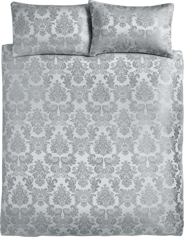 Šedé damaškové povlečení na dvoulůžko/prodloužené 230x220 cm Damask Jacquard – Catherine Lansfield Catherine Lansfield