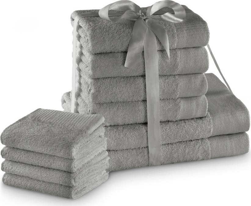 Šedé froté bavlněné ručníky a osušky v sadě 10 ks Amari – Restilo Restilo